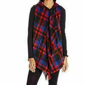 JOLT Plaid Flannel Hooded Fringe Vest